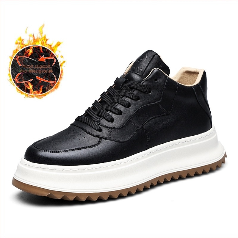 Férfi bőrsneaker, retro casual stílus, alacsony szárú, vastag talpú, fűzős záródás