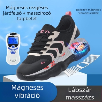 Masszírozó talpú mágneses vibrációjú cipő hálós felsővel - női kültéri futócipők, elöl fűző, körkörös orr, 3-5 cm sarka, nyár 2025