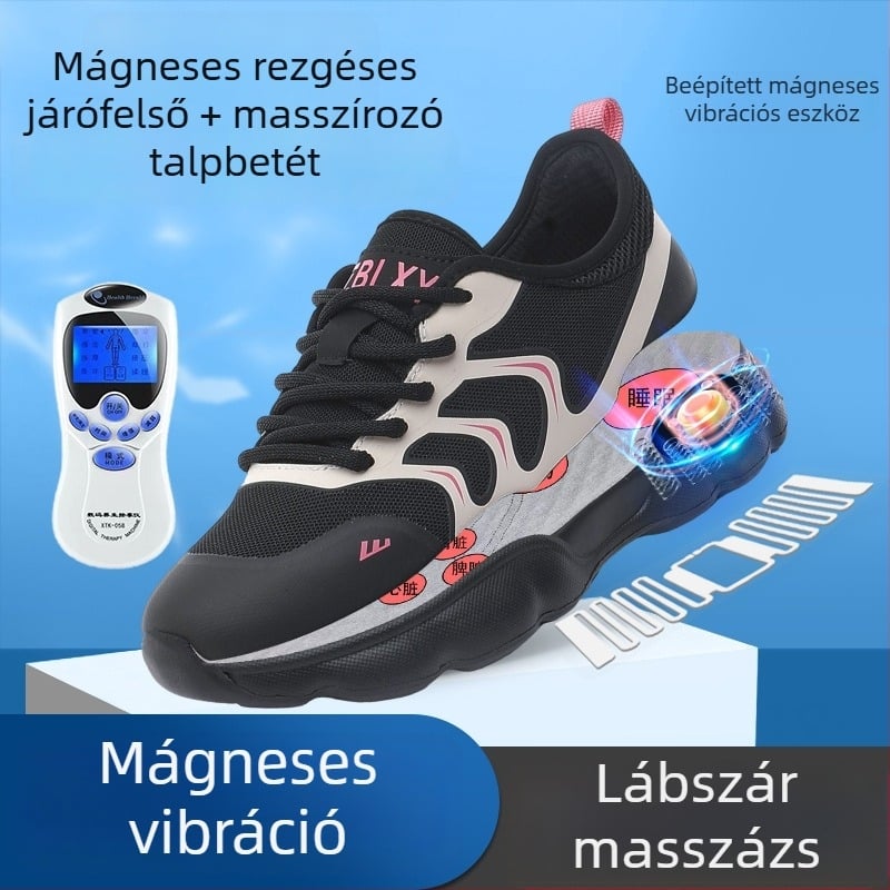 Masszírozó talpú mágneses vibrációjú cipő hálós felsővel - női kültéri futócipők, elöl fűző, körkörös orr, 3-5 cm sarka, nyár 2025