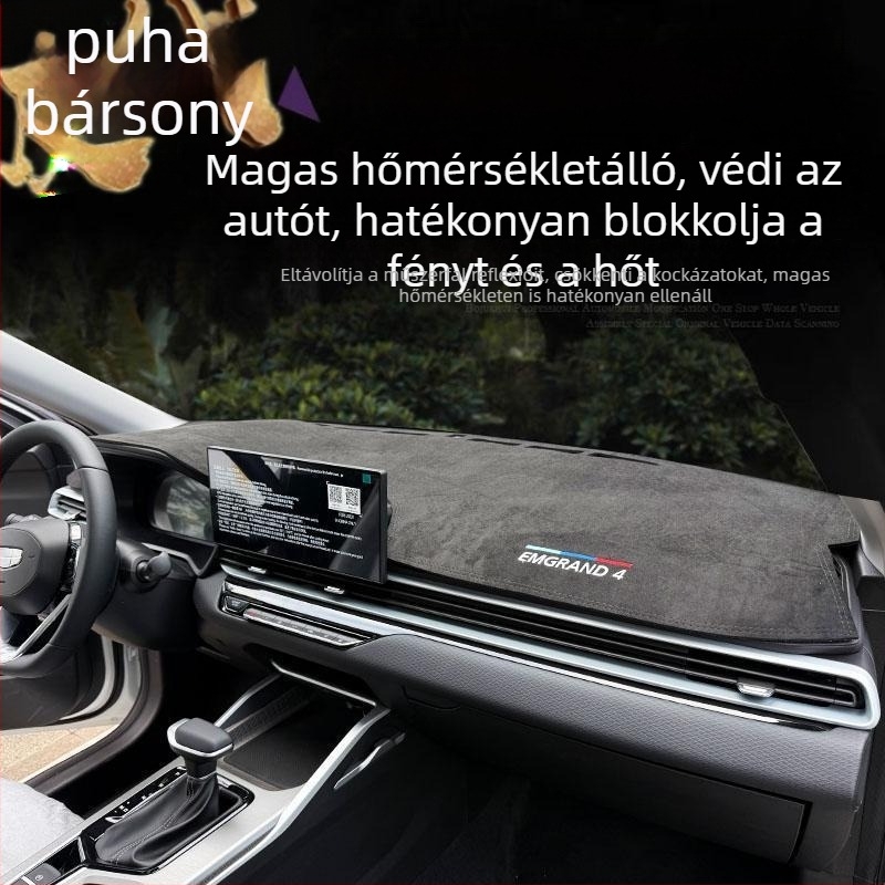 Suede anyagú belső autóközépkonzol matrac, fényvédő, márkajelzés mintával, hivatalosan licencelve a 22–25-ös Emgrand Longteng negyedik generációjához