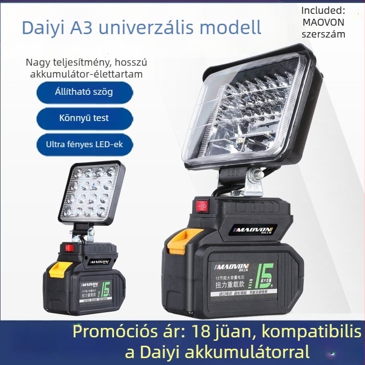 Miaoyou LED-es munkalámpa, lítium akkumulátoros, kültéri használatra és vészhelyzeti világításra