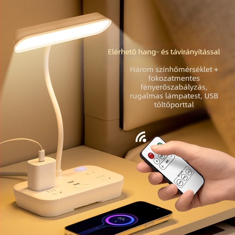 LED asztali lámpa szemvédelemmel, tanulási fény, távirányítás és intelligens vezérlés, 110V-os konnektoros meghajtás