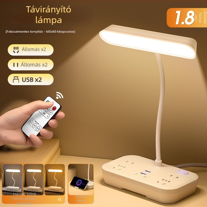 LED asztali lámpa szemvédelemmel, tanulási fény, távirányítás és intelligens vezérlés, 110V-os konnektoros meghajtás