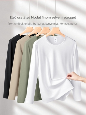 Férfiaknak modal-pamut-elasztán keverékű hosszúujjú alapréteg felső, kerek nyakú, szűk szabású