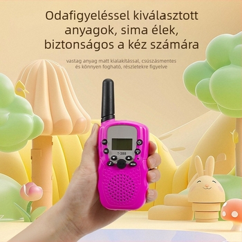 T388 Mini Walkie-Talkie gyerekeknek — Kompakt, tartomány 1,5–3 km, kimenő teljesítmény 0,5 W, 8–22 csatorna, Ni-MH 300 mAh akkumulátor, zavarvédelmi funkció