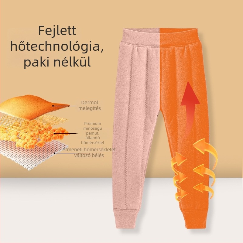 Gyerekek meleg fleece-belső nadrág téli, uniszex, középső derekú, Derong anyag, 93% poliészter, 3–8 éveseknek
