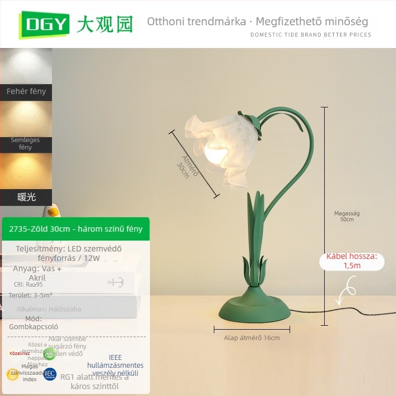 Virágmotívumos asztali lámpa, modern minimális stílus, CRI ≥95, 5W, ≤36V, műanyag árnyékoló, gombos kapcsoló