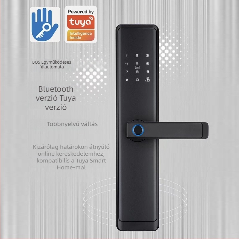 Bq5 félautomata Bluetooth-os okoszár tömörfa ajtókhoz — 100 ujjlenyomat-tárolás, >200000 nyitás, beolvasási idő <0,5 s, DC tápegység