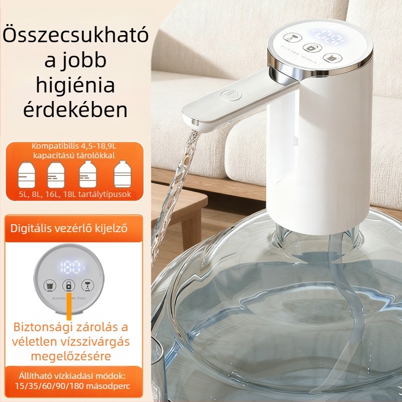 Összecsukható elektromos vízpumpa palackozott víz adagolóhoz érintőképernyős kijelzővel, modell D36, USB tápegység, 5V, 5W