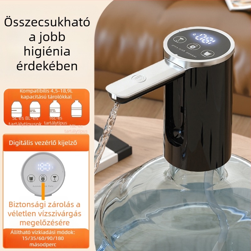 Összecsukható elektromos vízpumpa palackozott víz adagolóhoz érintőképernyős kijelzővel, modell D36, USB tápegység, 5V, 5W