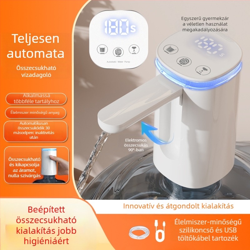 Összecsukható elektromos vízpumpa palackozott víz adagolóhoz érintőképernyős kijelzővel, modell D36, USB tápegység, 5V, 5W