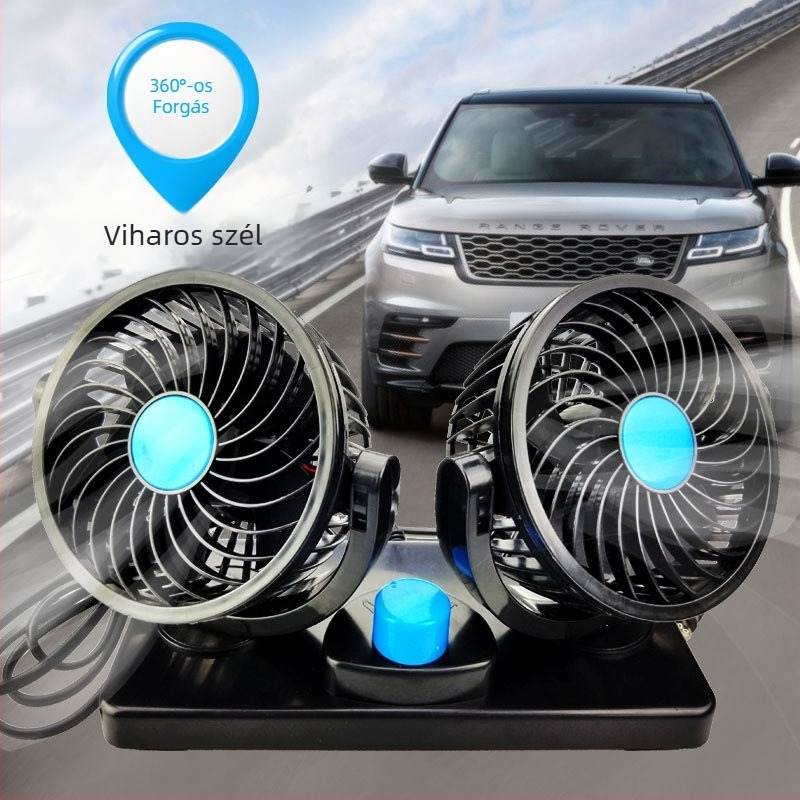 Autó ventilátor, kettős feszültségű 12V/24V, ABS műanyag, hűtés, 220W, hordozható