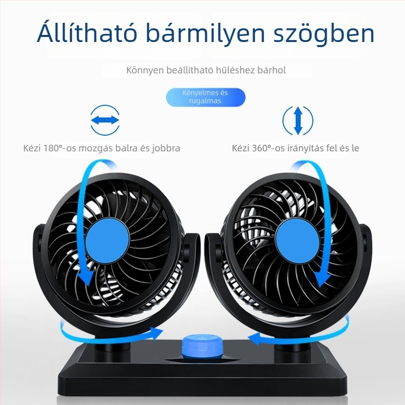 Autó ventilátor, kettős feszültségű 12V/24V, ABS műanyag, hűtés, 220W, hordozható