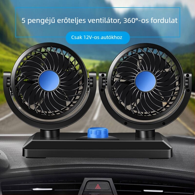 Autó ventilátor, kettős feszültségű 12V/24V, ABS műanyag, hűtés, 220W, hordozható