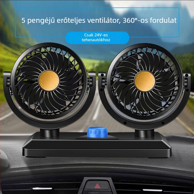 Autó ventilátor, kettős feszültségű 12V/24V, ABS műanyag, hűtés, 220W, hordozható
