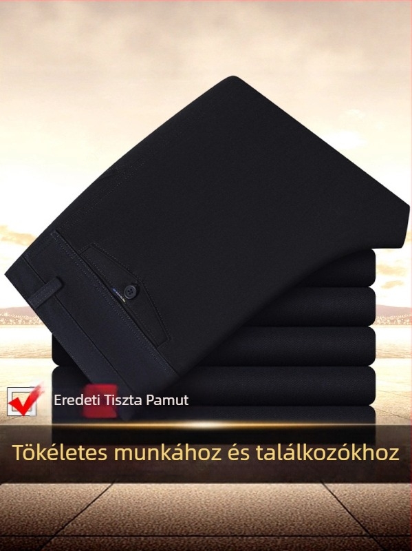 Téli vastag, 100% pamut öltönynadrág, lazán szabott egyenes szár, magas derék, középkorú férfiaknak, üzleti hétköznapi viselet
