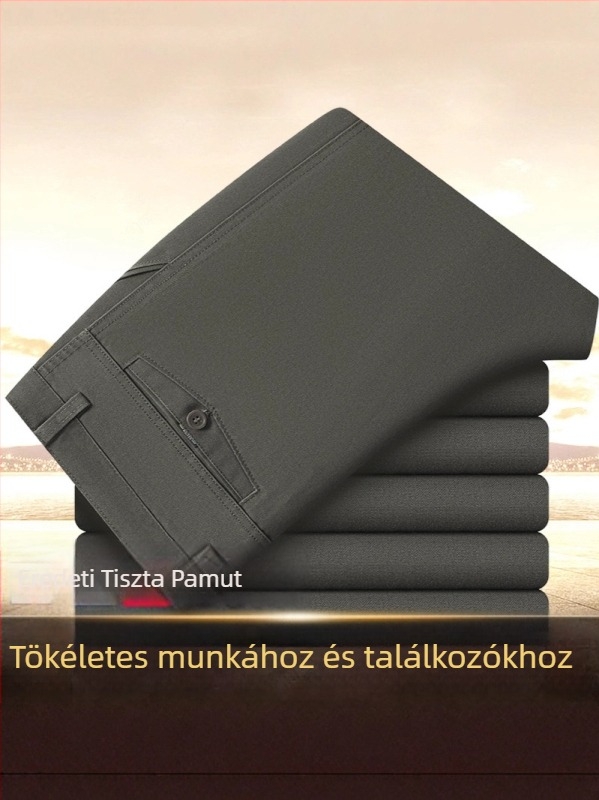 Téli vastag, 100% pamut öltönynadrág, lazán szabott egyenes szár, magas derék, középkorú férfiaknak, üzleti hétköznapi viselet