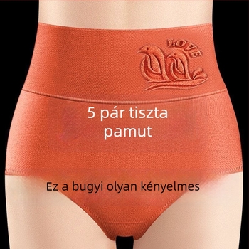 Pamut női magas derekú alsónemű, szülés utáni hasformázás és fenékemelés, relief mintázat, plusz méret