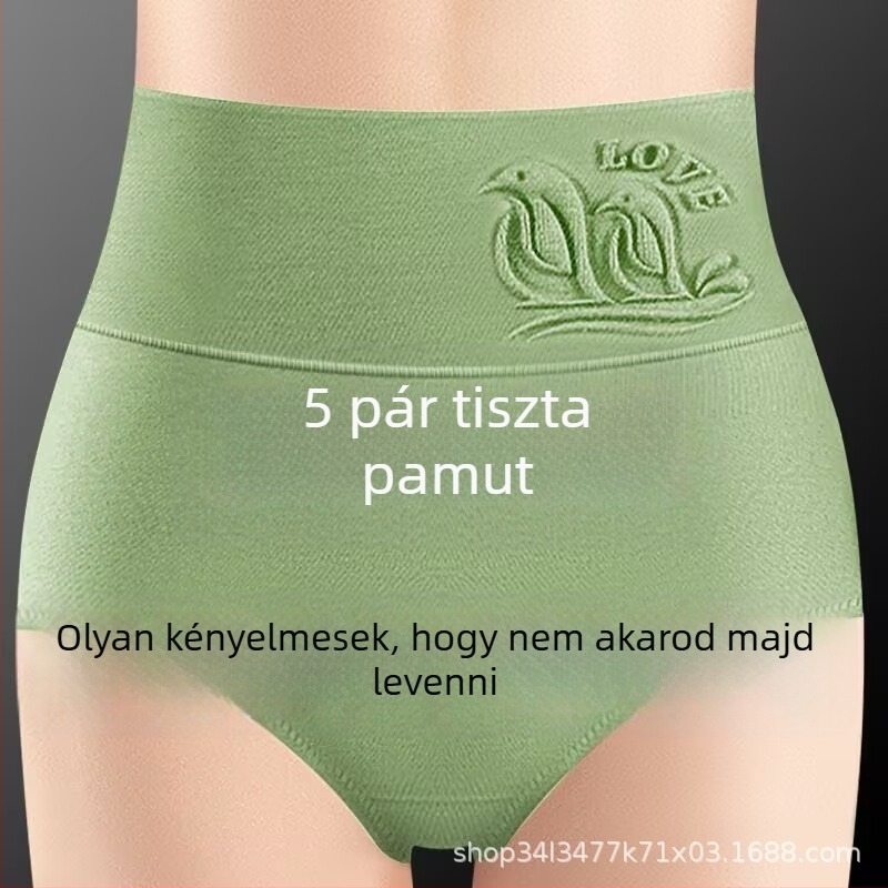 Pamut női magas derekú alsónemű, szülés utáni hasformázás és fenékemelés, relief mintázat, plusz méret