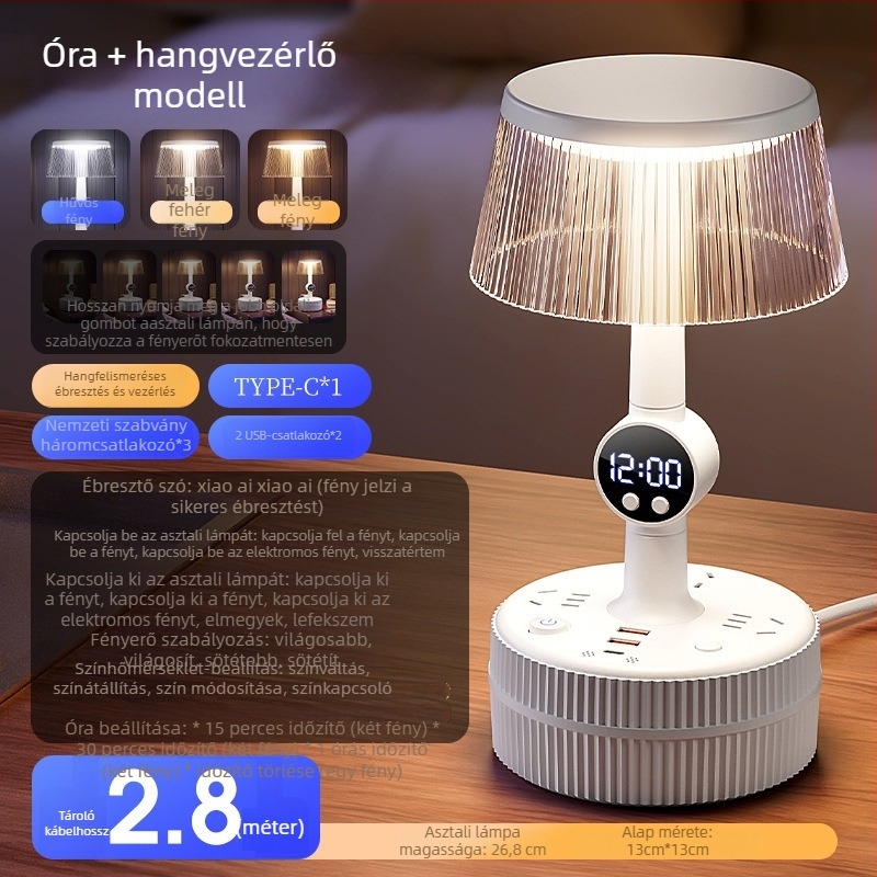 Hálószobai asztali lámpa hangvezérléssel, műanyag lámpabura, konnektoros tápegység, CRI ≥95, feszültség ≤36V
