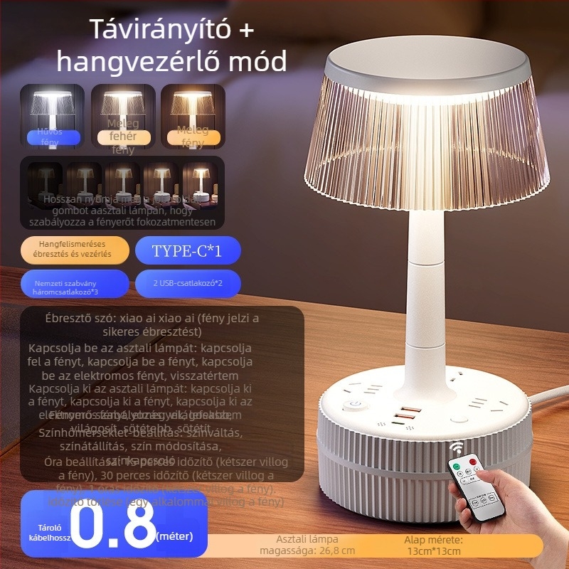 Hálószobai asztali lámpa hangvezérléssel, műanyag lámpabura, konnektoros tápegység, CRI ≥95, feszültség ≤36V