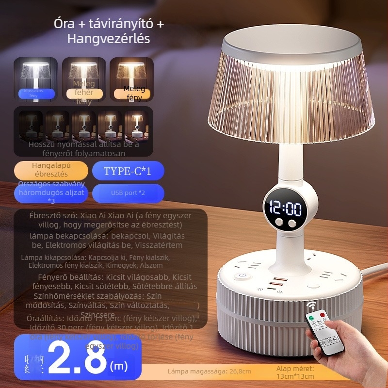 Hálószobai asztali lámpa hangvezérléssel, műanyag lámpabura, konnektoros tápegység, CRI ≥95, feszültség ≤36V