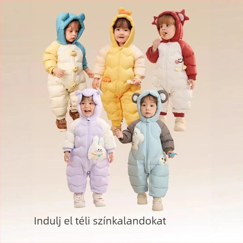 Uniszex téli gyerekeknek való öltözet kúszáshoz, kapucnival, hosszú ujjú, acetát rost és poliészter anyag