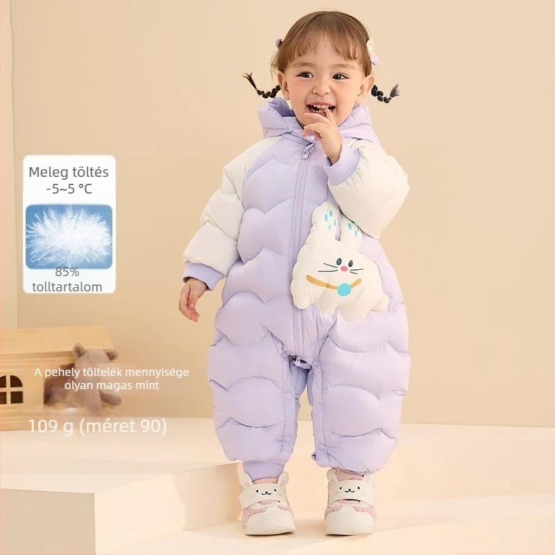 Uniszex téli gyerekeknek való öltözet kúszáshoz, kapucnival, hosszú ujjú, acetát rost és poliészter anyag