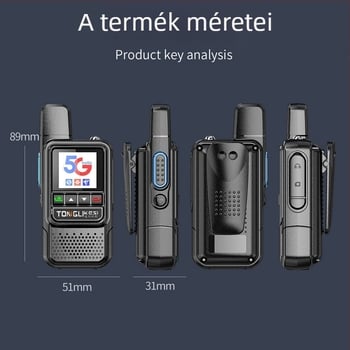 Tricos kézi adó-vevő >50 km hatótáv, 200 csatorna, RF kimeneti teljesítmény 1 W, 6800 mAh-s akkumulátor.