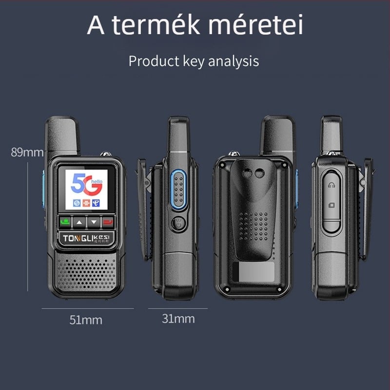 Tricos kézi adó-vevő >50 km hatótáv, 200 csatorna, RF kimeneti teljesítmény 1 W, 6800 mAh-s akkumulátor.