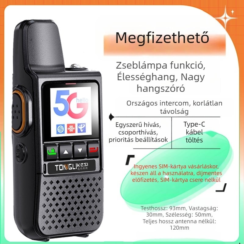 Tricos kézi adó-vevő >50 km hatótáv, 200 csatorna, RF kimeneti teljesítmény 1 W, 6800 mAh-s akkumulátor.