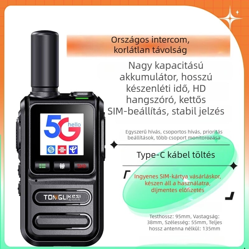 Tricos kézi adó-vevő >50 km hatótáv, 200 csatorna, RF kimeneti teljesítmény 1 W, 6800 mAh-s akkumulátor.