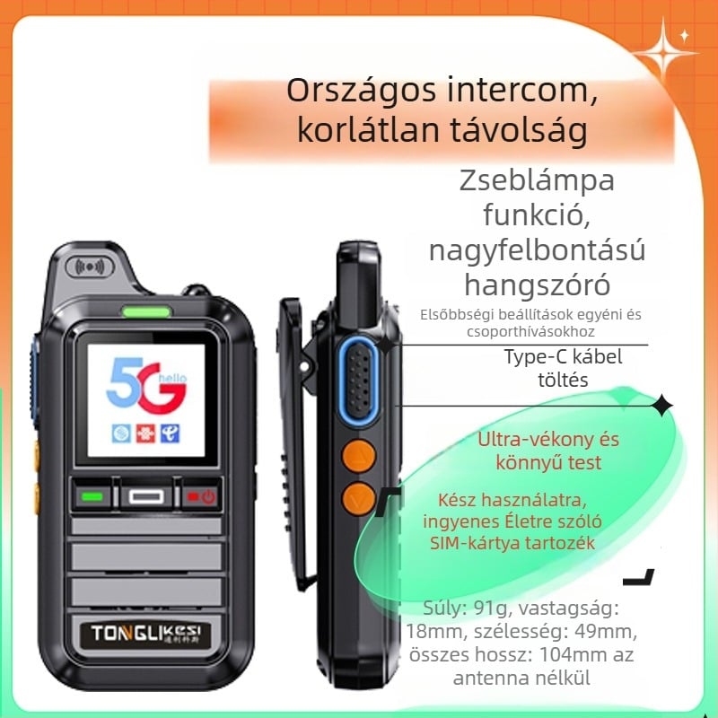 Tricos kézi adó-vevő >50 km hatótáv, 200 csatorna, RF kimeneti teljesítmény 1 W, 6800 mAh-s akkumulátor.