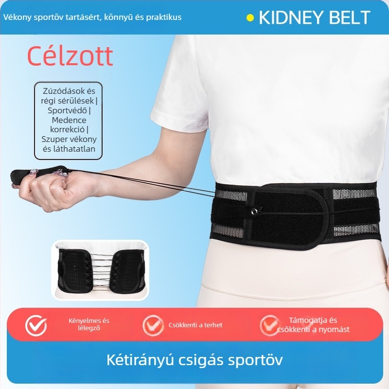 Keskeny derékszíj húzószínróval és kétirányú görgős rendszerrel, állítható korrekciós öv a derék támogatásáért és a has kontrolljáért (poliszti, felnőttek, tollaslabda)