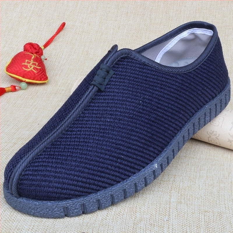 Férfi lenvászon lapos cipő, kerek orr, alacsony felső rész, PVC talp, 1-3 cm sarok