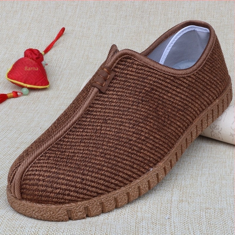 Férfi lenvászon lapos cipő, kerek orr, alacsony felső rész, PVC talp, 1-3 cm sarok