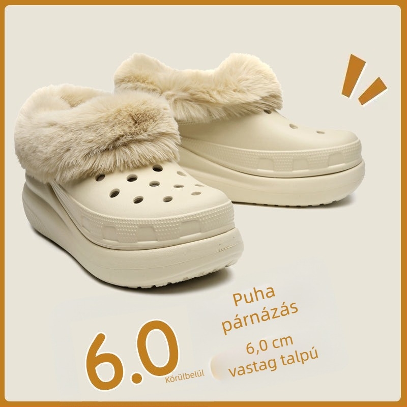 Női Crocs-stílusú papucs fleece béléssel, habtalpú, vastag, varrott