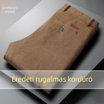 Corduroy férfi nadrág egyenes szabású, magas derék, vast anyag, tavasz-ősz, középkorú férfiak számára