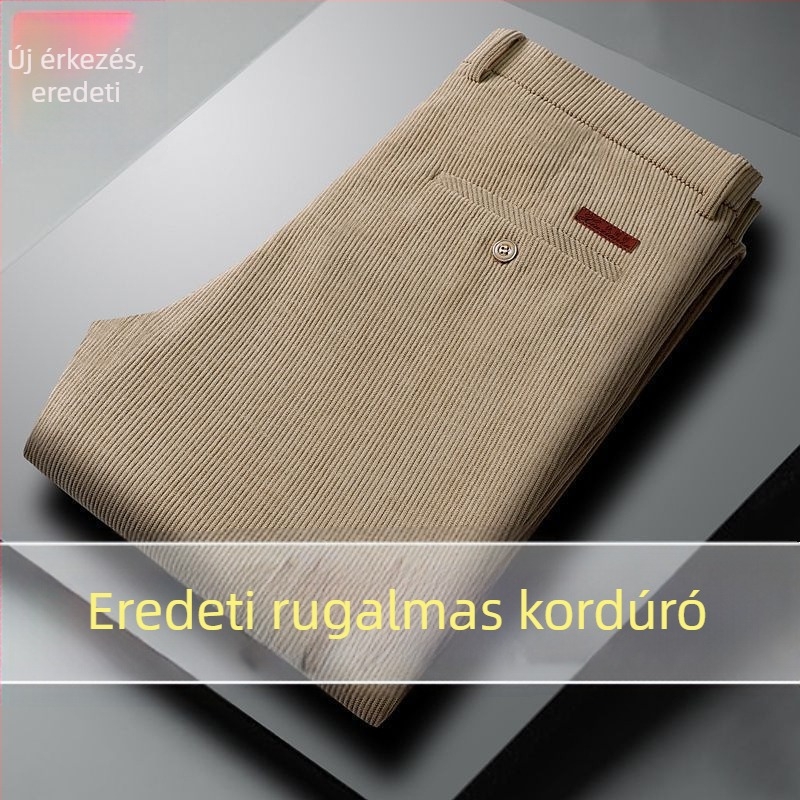 Corduroy férfi nadrág egyenes szabású, magas derék, vast anyag, tavasz-ősz, középkorú férfiak számára
