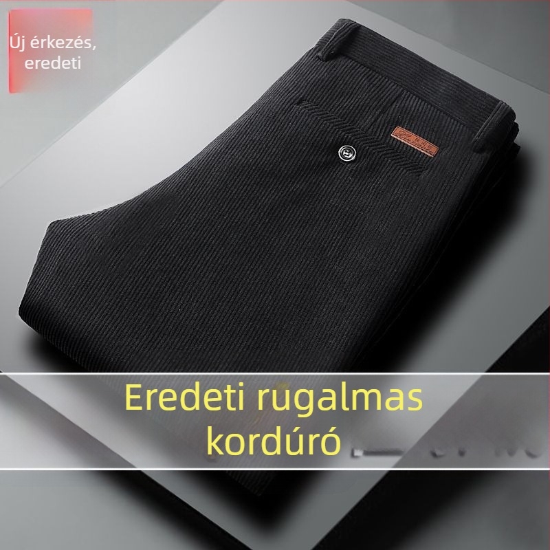 Corduroy férfi nadrág egyenes szabású, magas derék, vast anyag, tavasz-ősz, középkorú férfiak számára