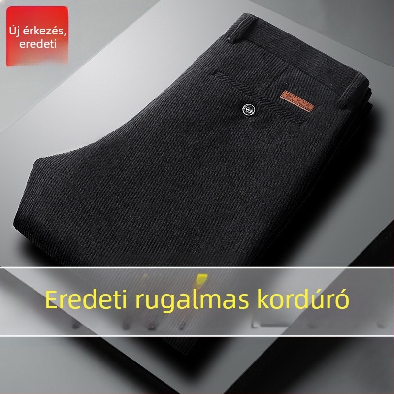 Corduroy férfi nadrág egyenes szabású, magas derék, vast anyag, tavasz-ősz, középkorú férfiak számára
