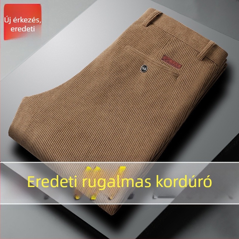 Corduroy férfi nadrág egyenes szabású, magas derék, vast anyag, tavasz-ősz, középkorú férfiak számára