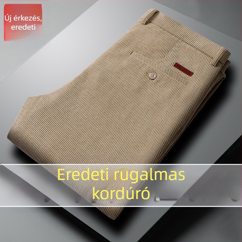 Corduroy férfi nadrág egyenes szabású, magas derék, vast anyag, tavasz-ősz, középkorú férfiak számára