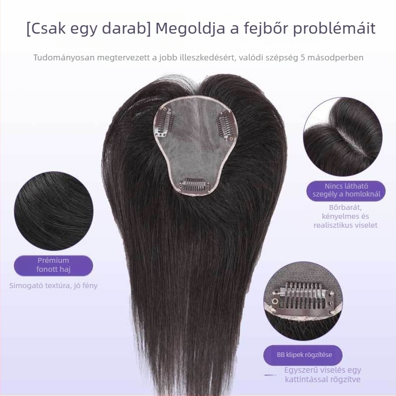 Női hajtopper, lélegző körte alakú mono háló, teljesen kézzel készített, valódi emberi haj, volumen növelő