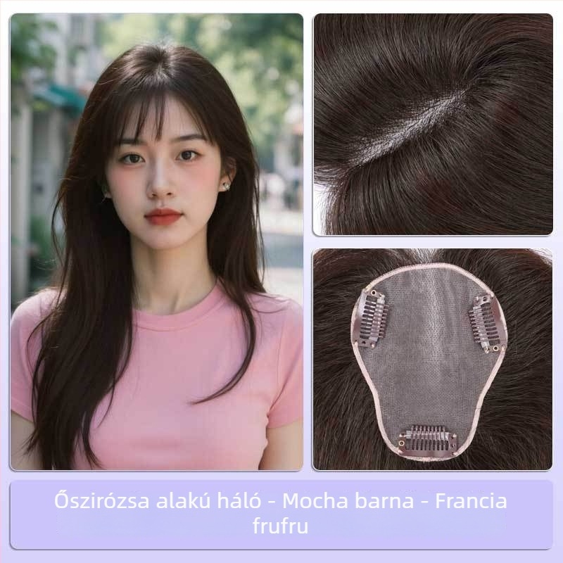 Női hajtopper, lélegző körte alakú mono háló, teljesen kézzel készített, valódi emberi haj, volumen növelő
