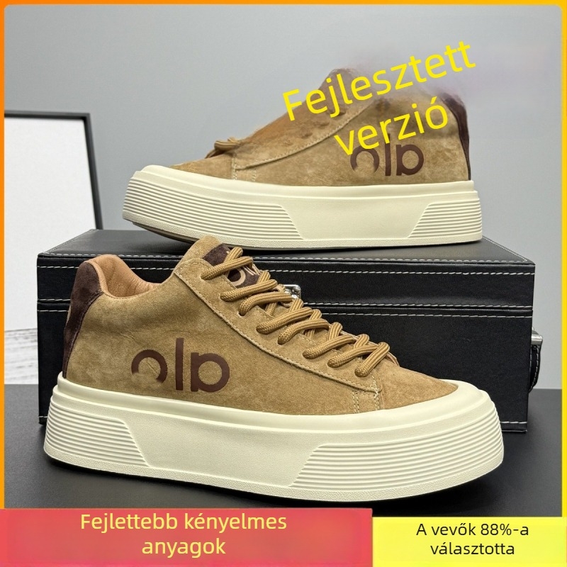 Férfi platformcipő: PU felsőrész, kerek orr, fűzős, 1–3 cm alacsony sarka, műanyag talp