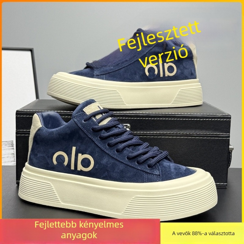 Férfi platformcipő: PU felsőrész, kerek orr, fűzős, 1–3 cm alacsony sarka, műanyag talp