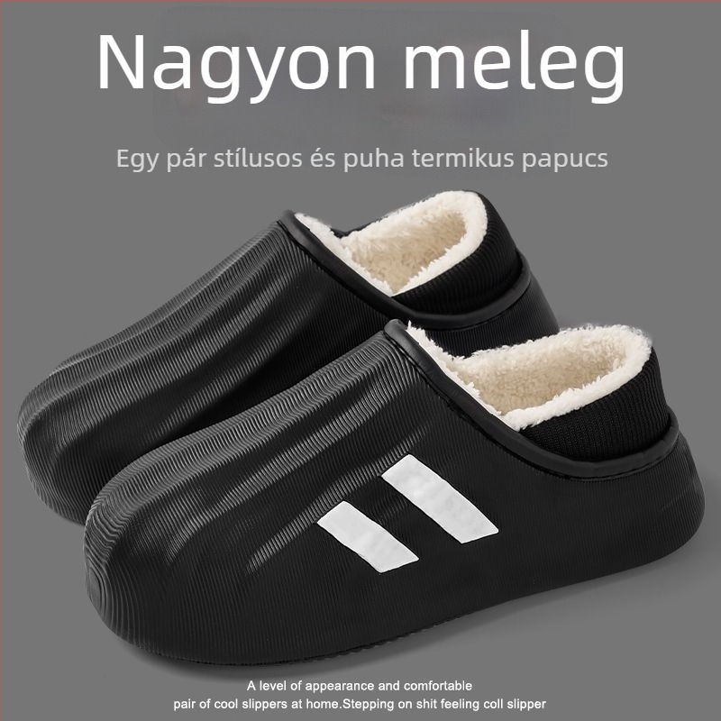 Férfi téli papucsok, zárt hátsóval, csúszásmentes és vízálló PVC, fleece bélés, 3-5 cm vastag talp