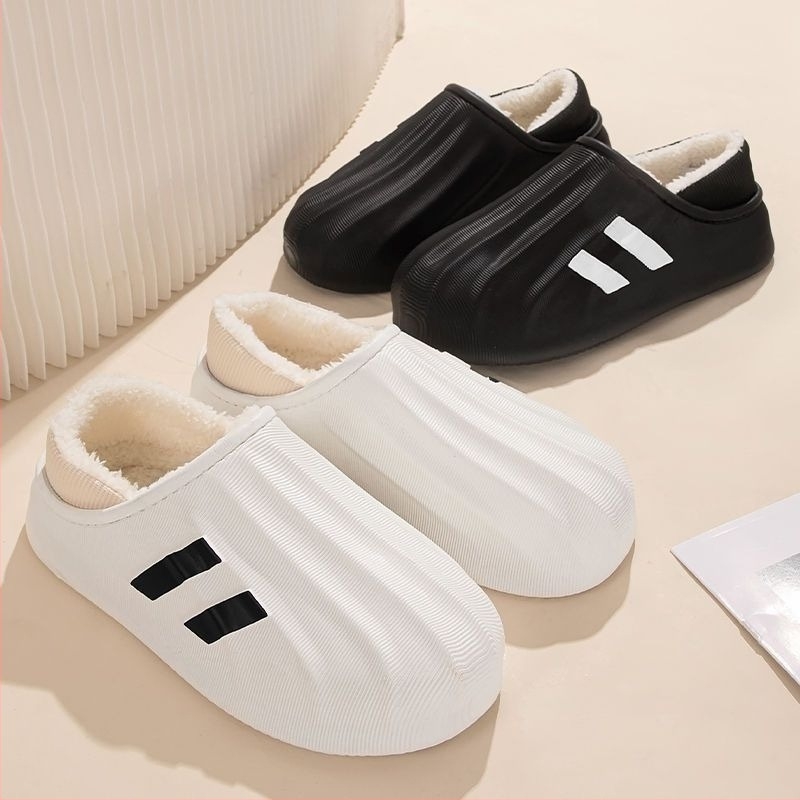 Férfi téli papucsok, zárt hátsóval, csúszásmentes és vízálló PVC, fleece bélés, 3-5 cm vastag talp