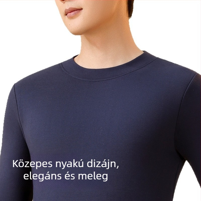 Férfi gyapjú melegítő készlet kerek nyakú, fleece-betéttel, vast és rugalmas, melegen tart őszre és télre